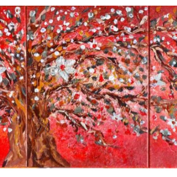 Val Bergman Art Pieces 3 Panels Triptych Tree - Picture 1 of 7